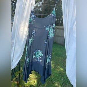 Free People Charcoal Dress/Long Blouse with Floral Accents.